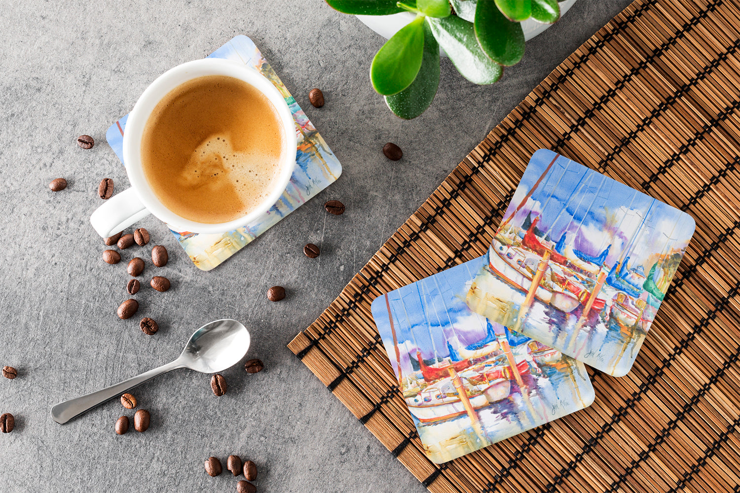 Runaway Sailboats Foam Coasters Set of 4 Cup Coasters for Indoor Outdoor, Tabletop Protection, Anti Slip, Mouse pad Material