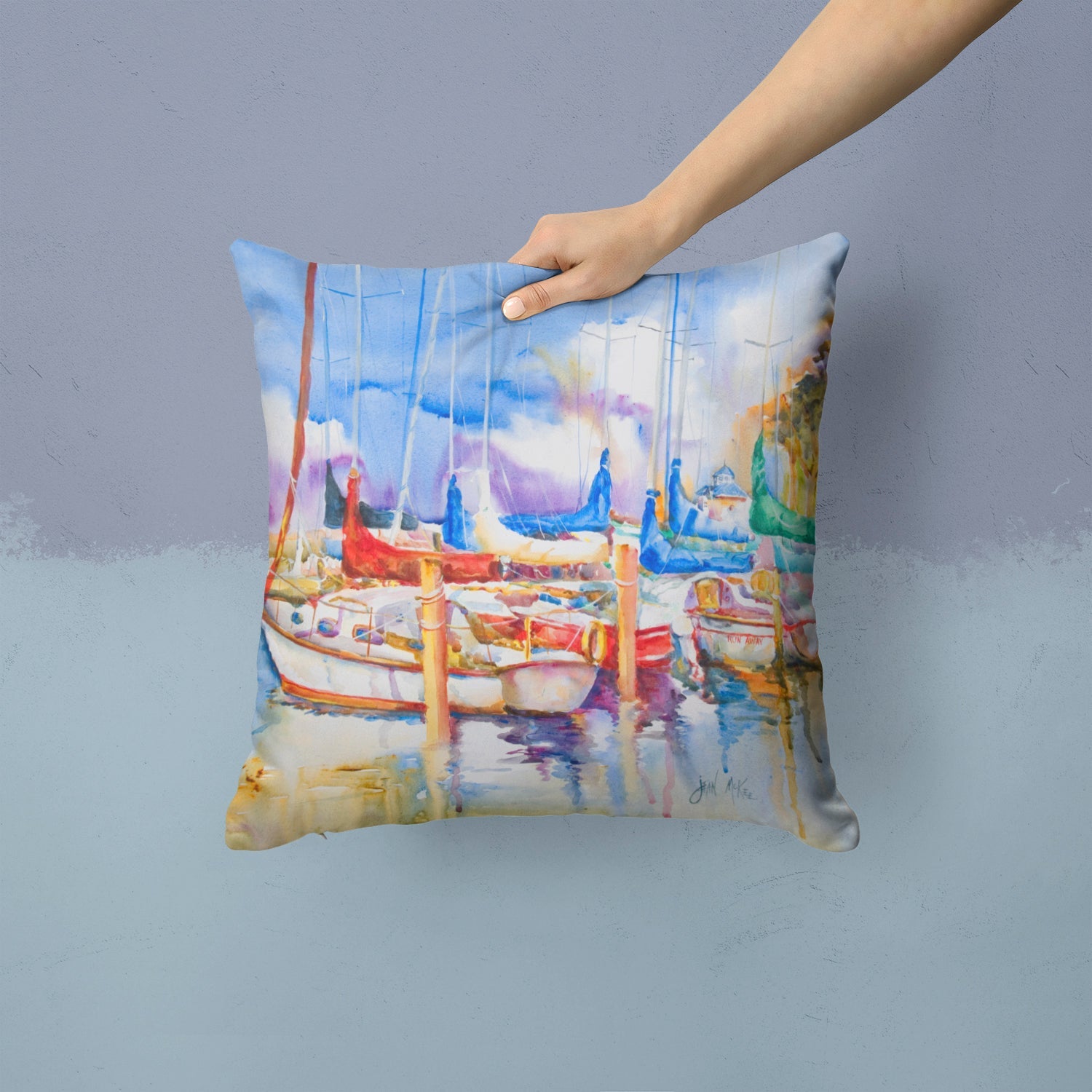 Runaway Sailboats Decorative Throw Pillow 14x14 Indoor Outdoor Accent Cushion, Fabric Cover with Insert for Sofa, Bed, Porch & Living Room