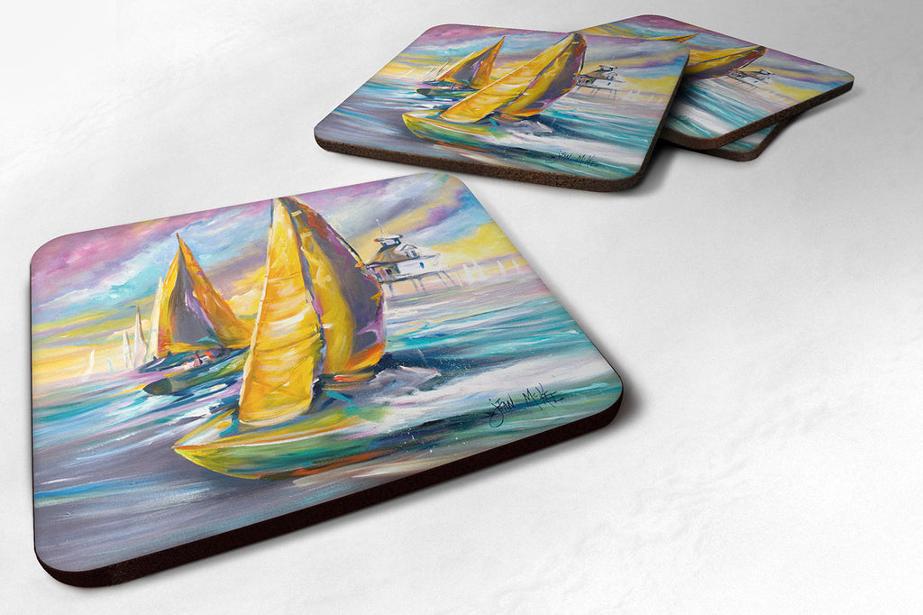 Middle Bay Lighthouse Sailboats Foam Coasters Set of 4 Cup Coasters for Indoor Outdoor, Tabletop Protection, Anti Slip, Mouse pad Material