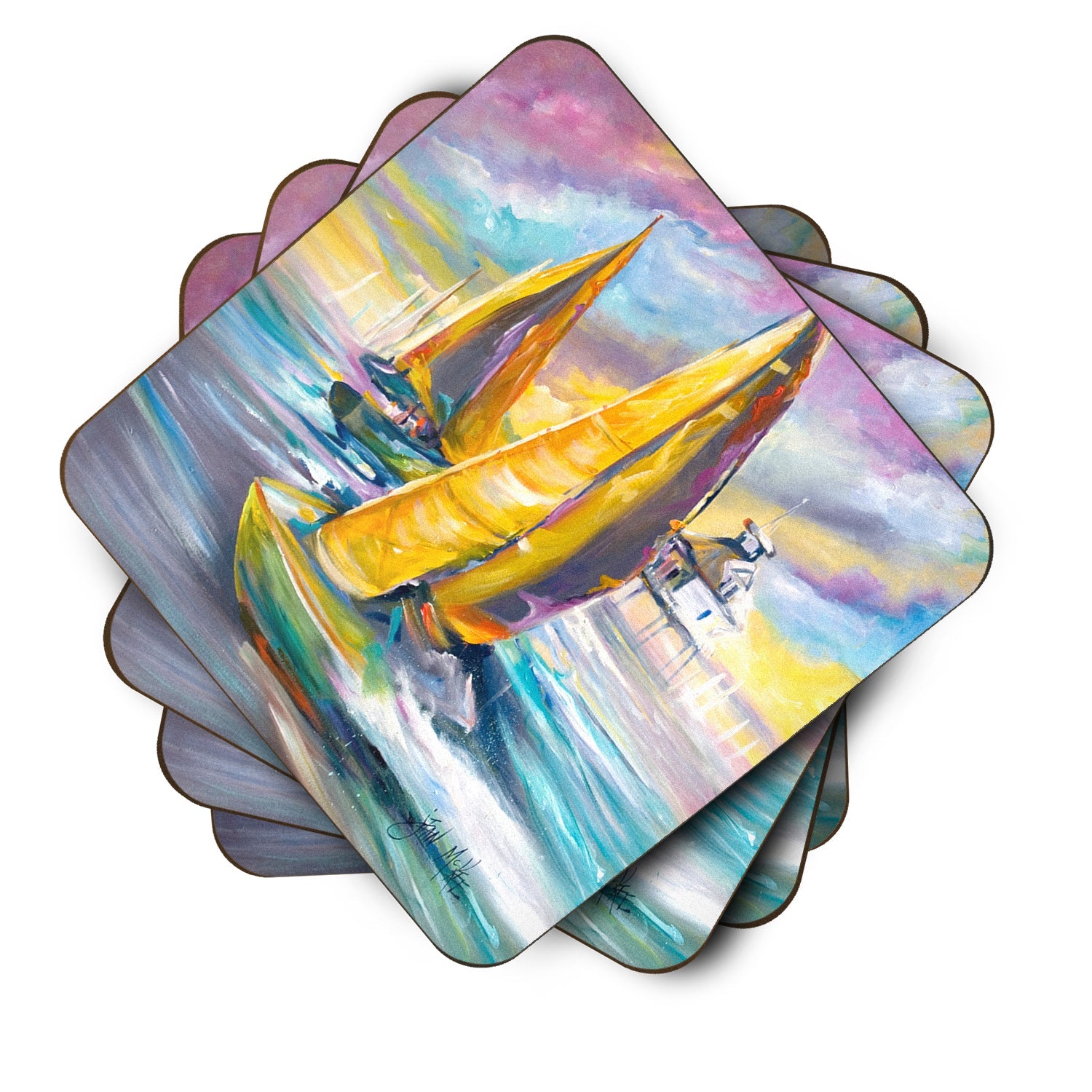 Middle Bay Lighthouse Sailboats Foam Coasters Set of 4 Cup Coasters for Indoor Outdoor, Tabletop Protection, Anti Slip, Mouse pad Material
