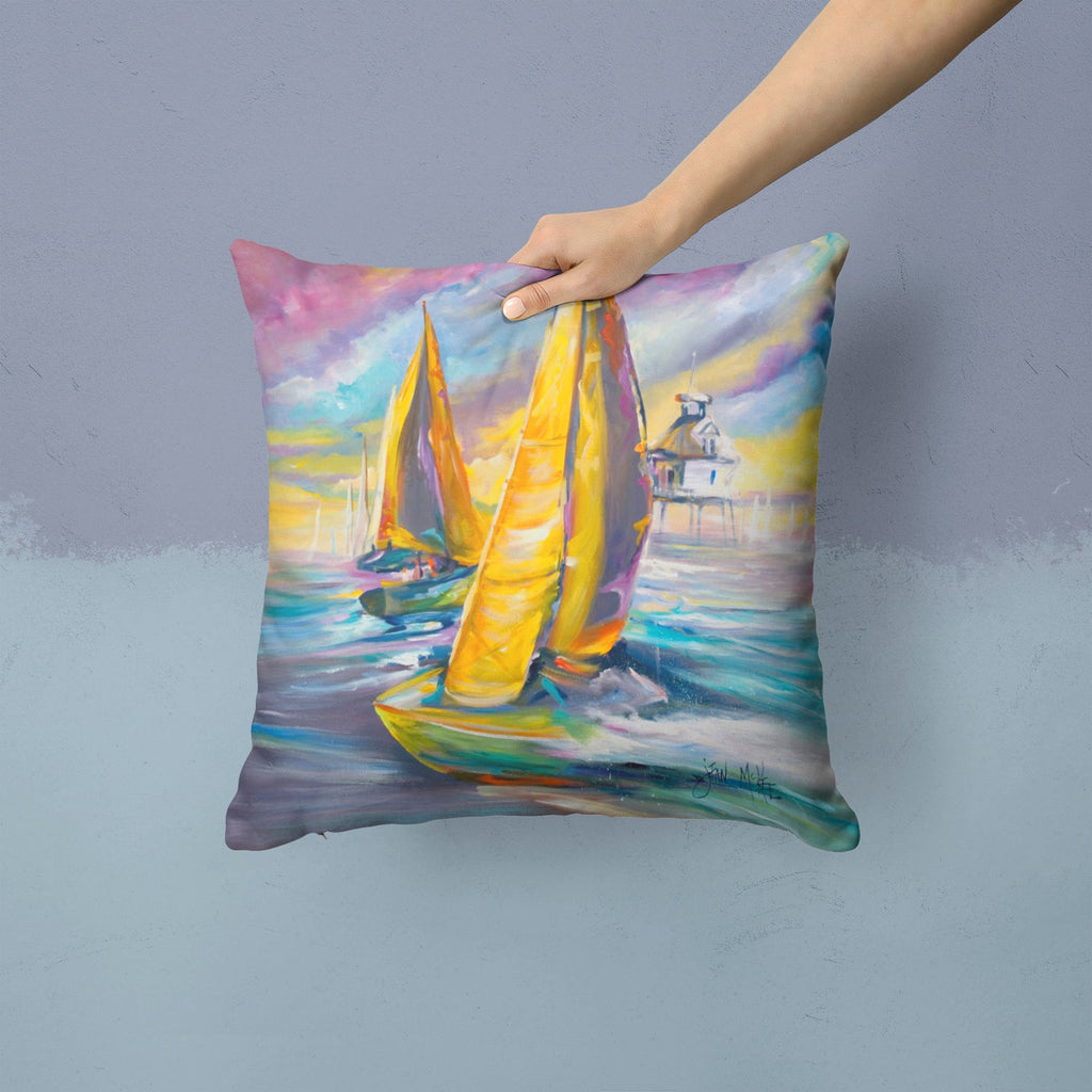 Middle Bay Lighthouse Sailboats Decorative Throw Pillow 14x14 Indoor Outdoor Accent Cushion, Fabric Cover with Insert for Sofa, Bed, Porch & Living Room