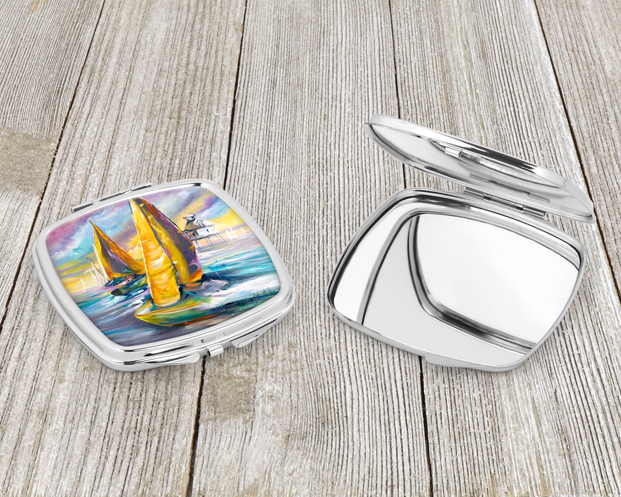 Middle Bay Lighthouse Sailboats Compact Mirror Decorative Travel Makeup Mirror for Women Girls Gifts Pocket Makeup Mirror Folding Handheld