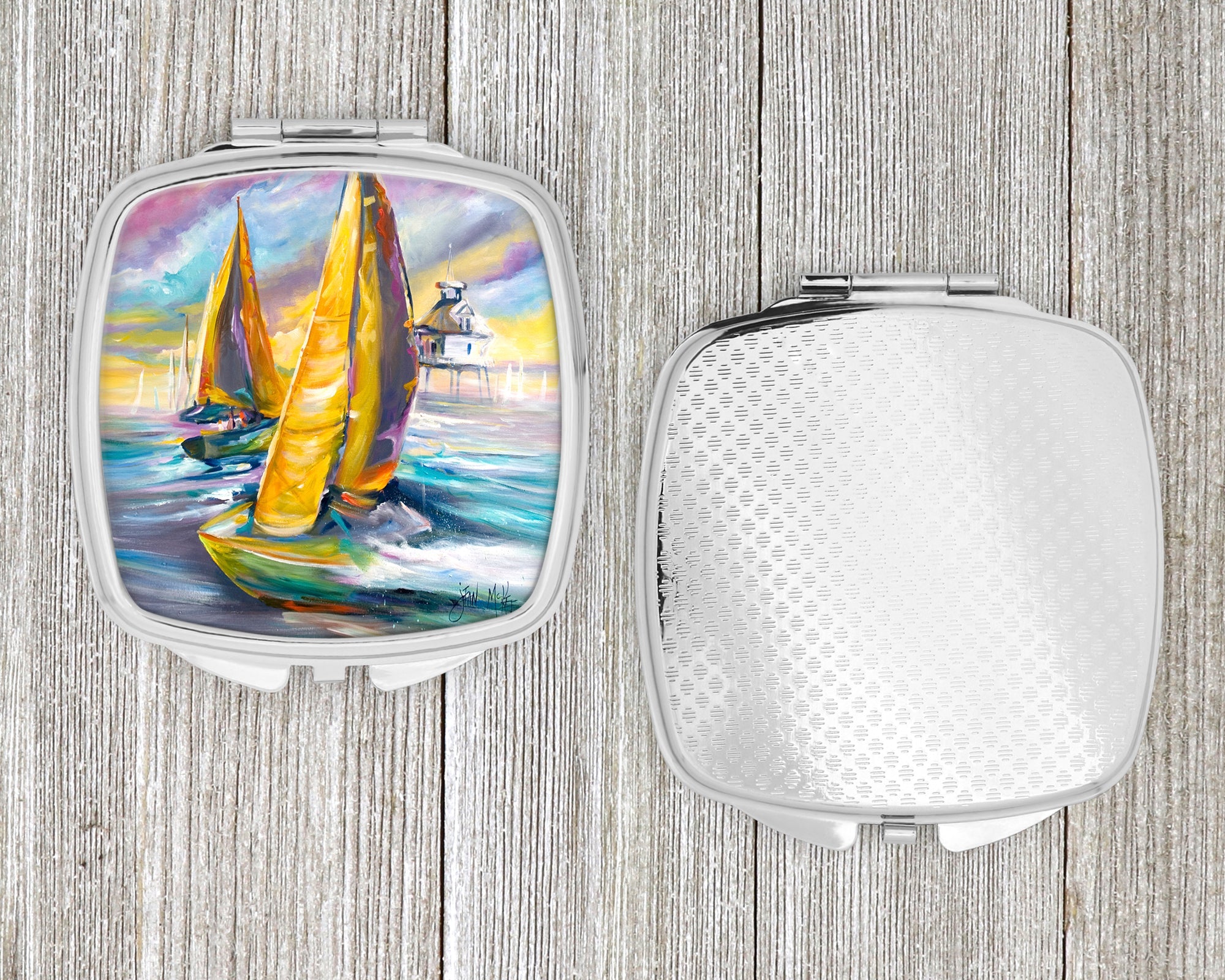 Middle Bay Lighthouse Sailboats Compact Mirror Decorative Travel Makeup Mirror for Women Girls Gifts Pocket Makeup Mirror Folding Handheld
