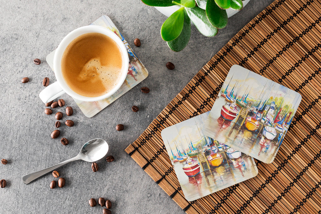 Paradise Sailboats Foam Coasters Set of 4 Cup Coasters for Indoor Outdoor, Tabletop Protection, Anti Slip, Mouse pad Material