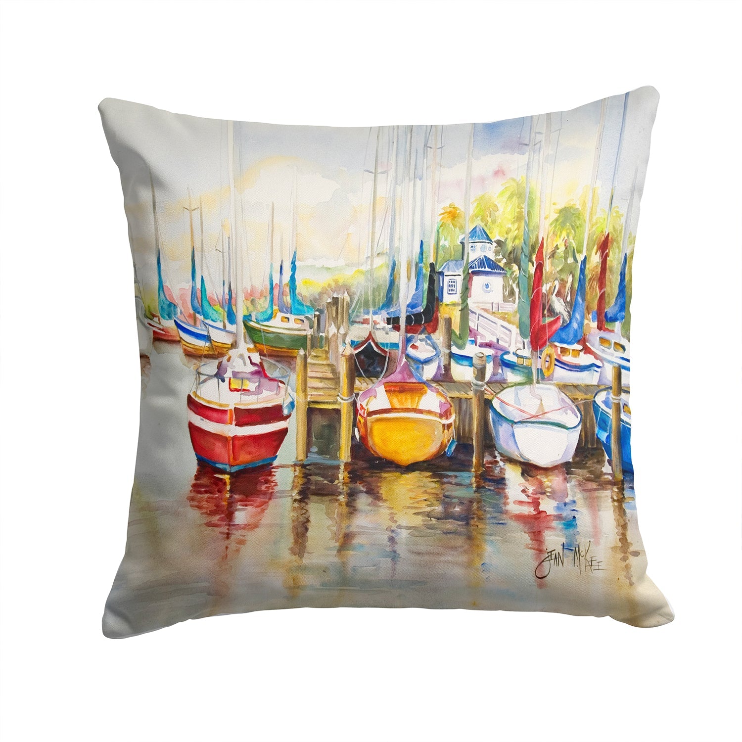 Paradise Sailboats Decorative Throw Pillow 14x14 Indoor Outdoor Accent Cushion, Fabric Cover with Insert for Sofa, Bed, Porch & Living Room