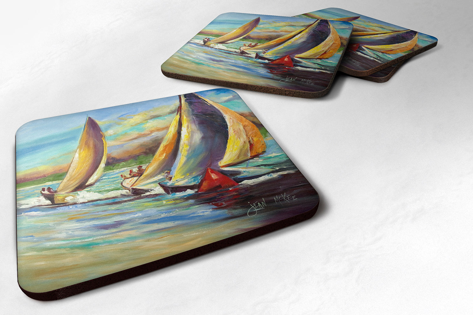 Knost Reggata Sailboats Foam Coasters Set of 4 Cup Coasters for Indoor Outdoor, Tabletop Protection, Anti Slip, Mouse pad Material