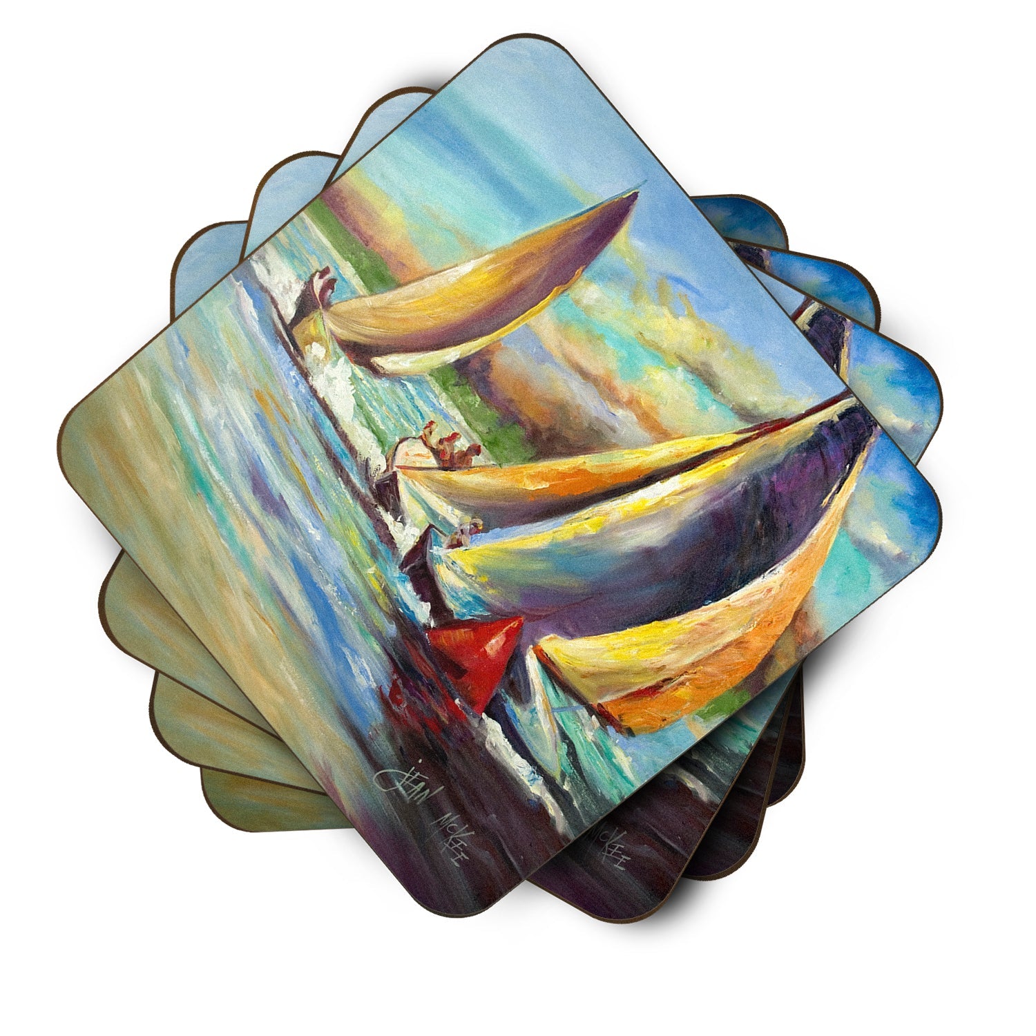 Knost Reggata Sailboats Foam Coasters Set of 4 Cup Coasters for Indoor Outdoor, Tabletop Protection, Anti Slip, Mouse pad Material