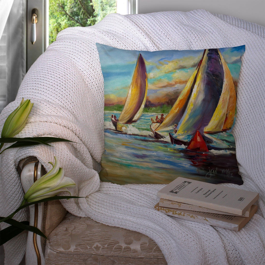 Knost Reggata Sailboats Decorative Throw Pillow 14x14 Indoor Outdoor Accent Cushion, Fabric Cover with Insert for Sofa, Bed, Porch & Living Room