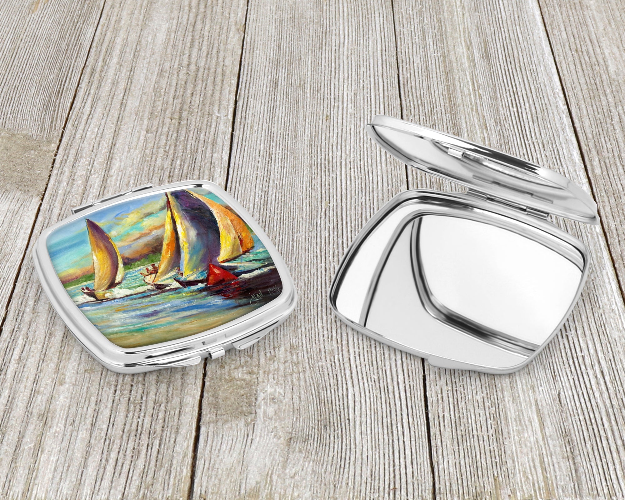 Knost Reggata Sailboats Compact Mirror Decorative Travel Makeup Mirror for Women Girls Gifts Pocket Makeup Mirror Folding Handheld