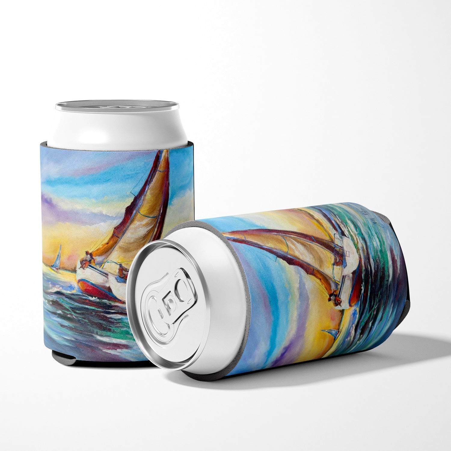 Horn Island Boat Race Sailboats Can or Bottle Hugger Cooler Sleeve for Standard 12 oz Cans, Insulated Foam Beer & Soda Can Hugger Reusable