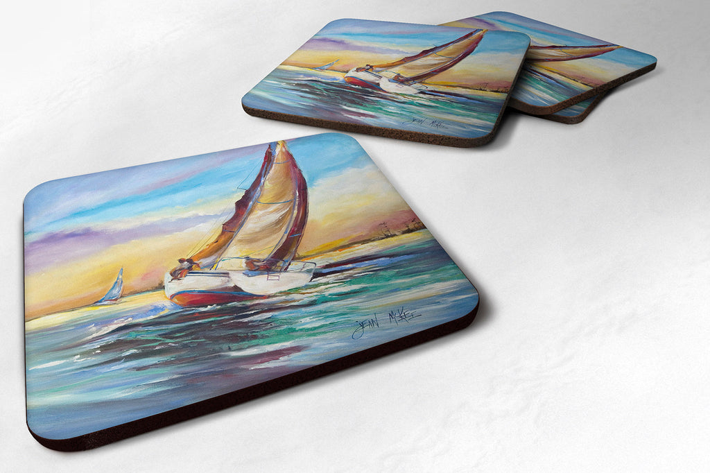 Horn Island Boat Race Sailboats Foam Coasters Set of 4 Cup Coasters for Indoor Outdoor, Tabletop Protection, Anti Slip, Mouse pad Material