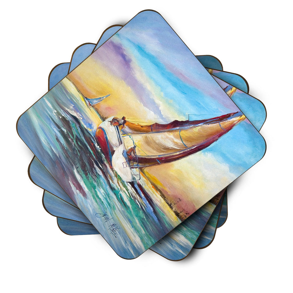Horn Island Boat Race Sailboats Foam Coasters Set of 4 Cup Coasters for Indoor Outdoor, Tabletop Protection, Anti Slip, Mouse pad Material
