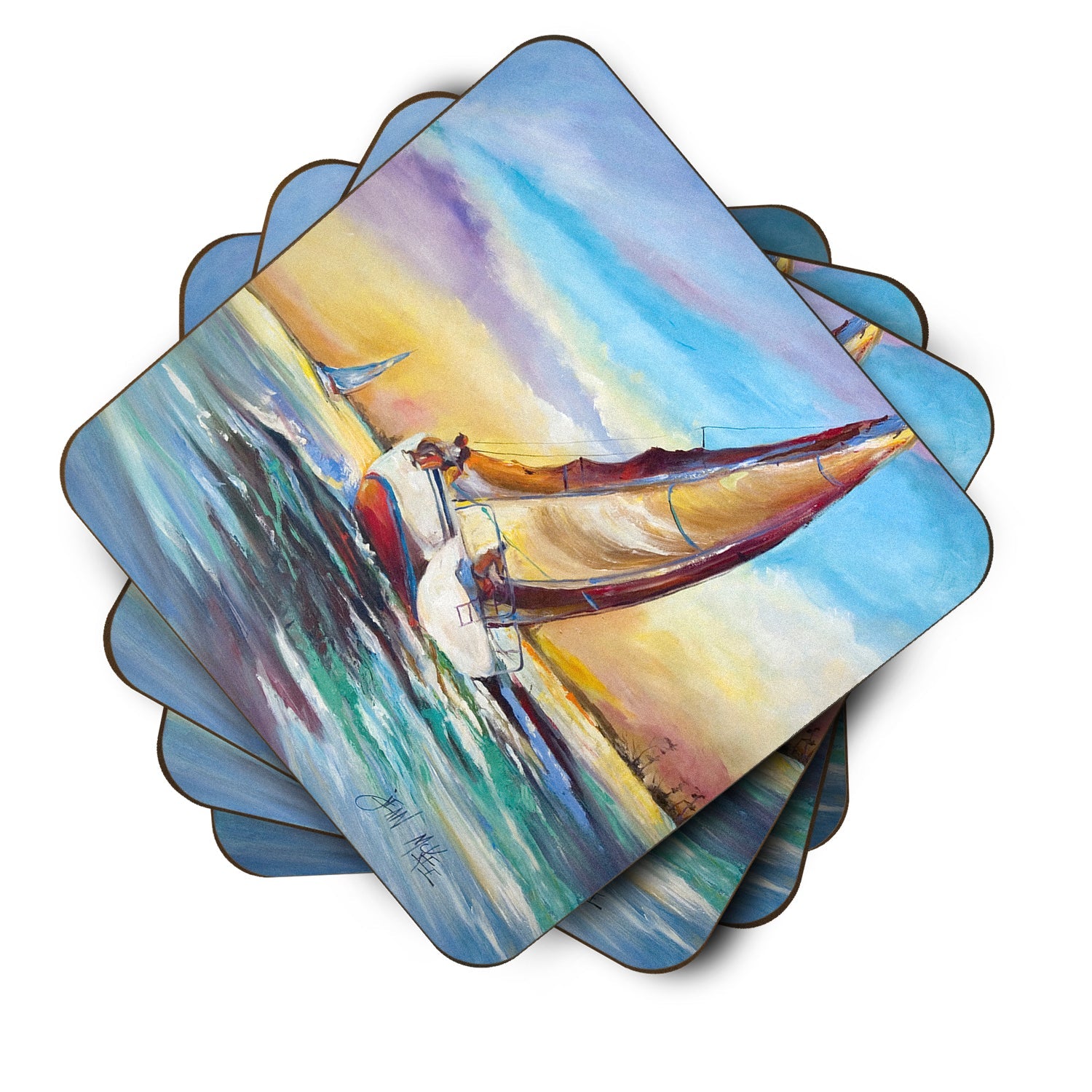 Horn Island Boat Race Sailboats Foam Coasters Set of 4 Cup Coasters for Indoor Outdoor, Tabletop Protection, Anti Slip, Mouse pad Material