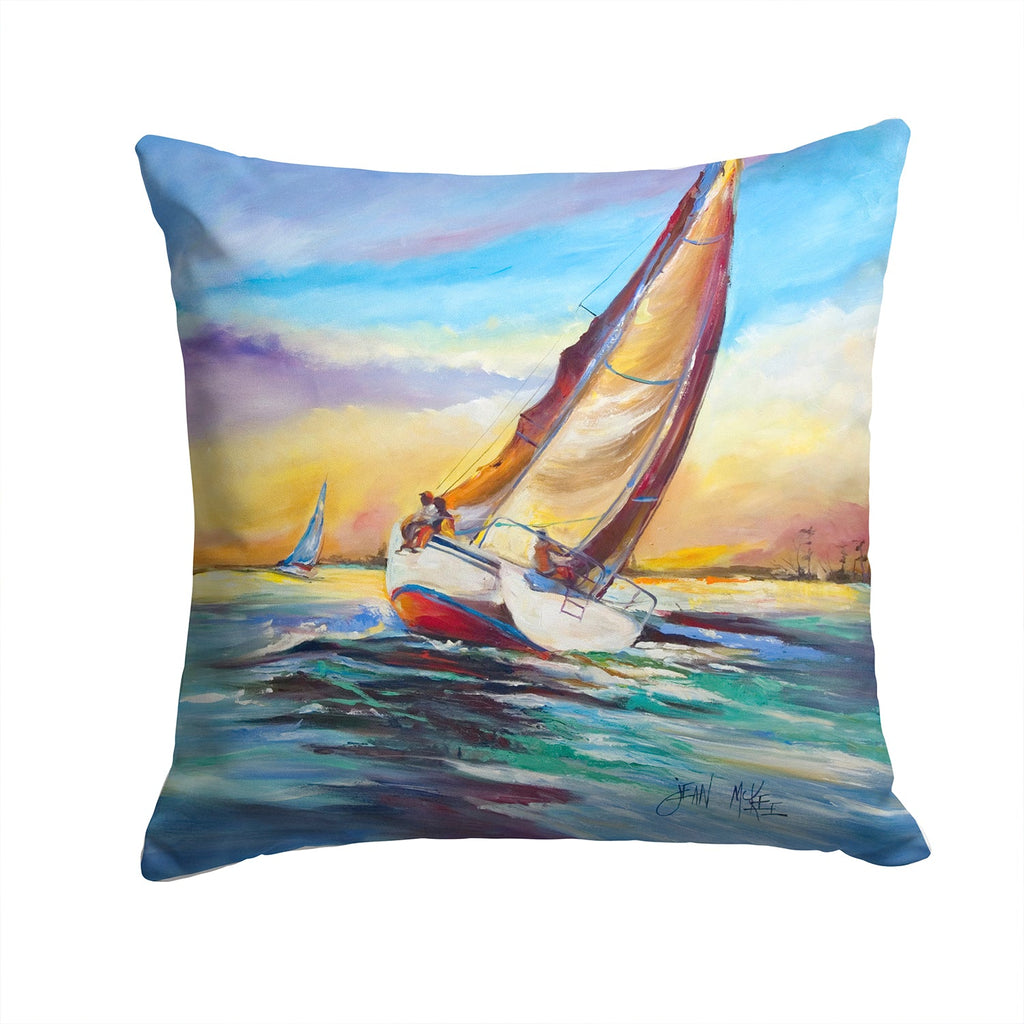 Horn Island Boat Race Sailboats Decorative Throw Pillow 14x14 Indoor Outdoor Accent Cushion, Fabric Cover with Insert for Sofa, Bed, Porch & Living Room