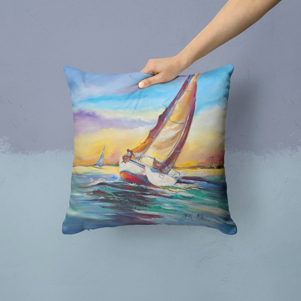 Horn Island Boat Race Sailboats Decorative Throw Pillow 14x14 Indoor Outdoor Accent Cushion, Fabric Cover with Insert for Sofa, Bed, Porch & Living Room