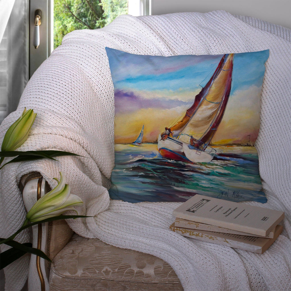 Horn Island Boat Race Sailboats Decorative Throw Pillow 14x14 Indoor Outdoor Accent Cushion, Fabric Cover with Insert for Sofa, Bed, Porch & Living Room