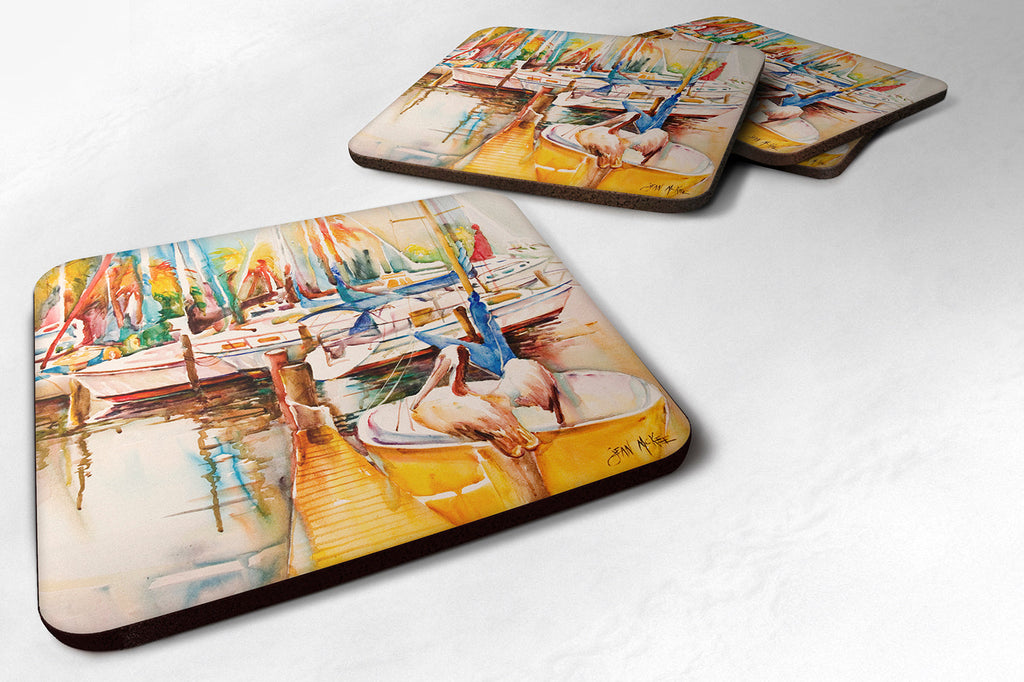 Pelicans and Sailboats Foam Coasters Set of 4 Cup Coasters for Indoor Outdoor, Tabletop Protection, Anti Slip, Mouse pad Material
