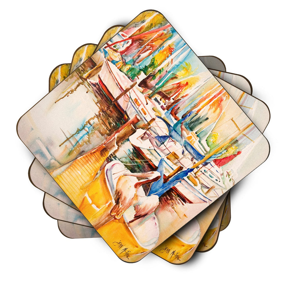 Pelicans and Sailboats Foam Coasters Set of 4 Cup Coasters for Indoor Outdoor, Tabletop Protection, Anti Slip, Mouse pad Material