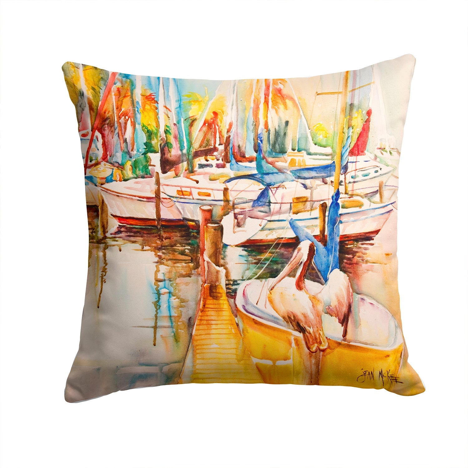 Pelicans and Sailboats Decorative Throw Pillow 14x14 Indoor Outdoor Accent Cushion, Fabric Cover with Insert for Sofa, Bed, Porch & Living Room