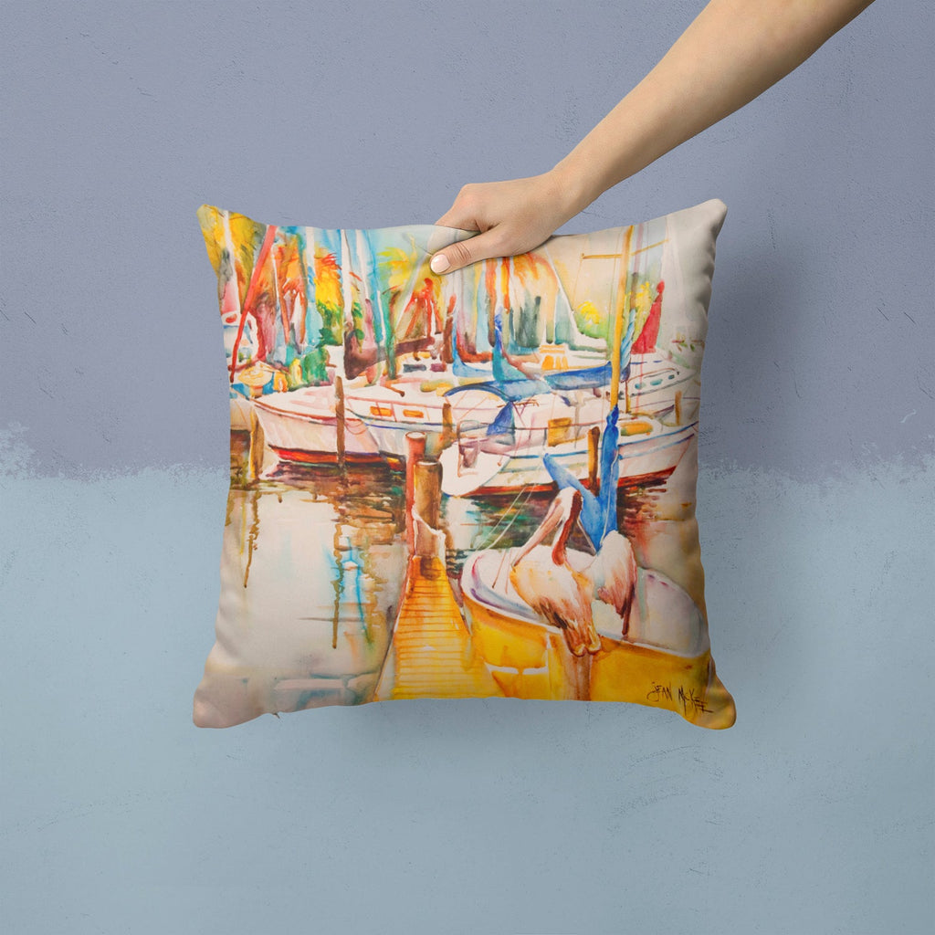 Pelicans and Sailboats Decorative Throw Pillow 14x14 Indoor Outdoor Accent Cushion, Fabric Cover with Insert for Sofa, Bed, Porch & Living Room