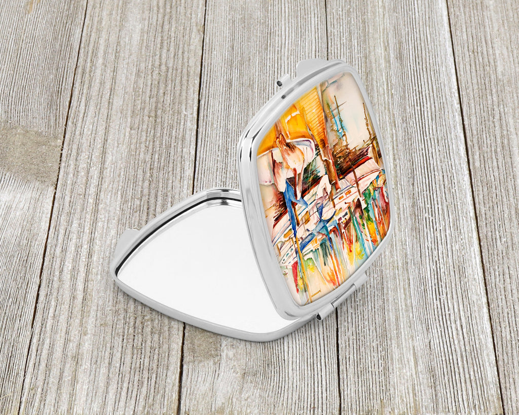 Pelicans and Sailboats Compact Mirror Decorative Travel Makeup Mirror for Women Girls Gifts Pocket Makeup Mirror Folding Handheld