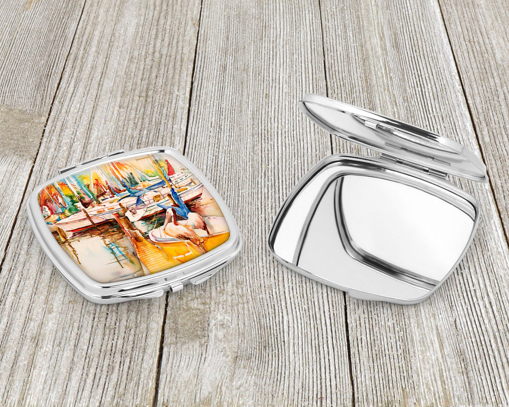 Pelicans and Sailboats Compact Mirror Decorative Travel Makeup Mirror for Women Girls Gifts Pocket Makeup Mirror Folding Handheld