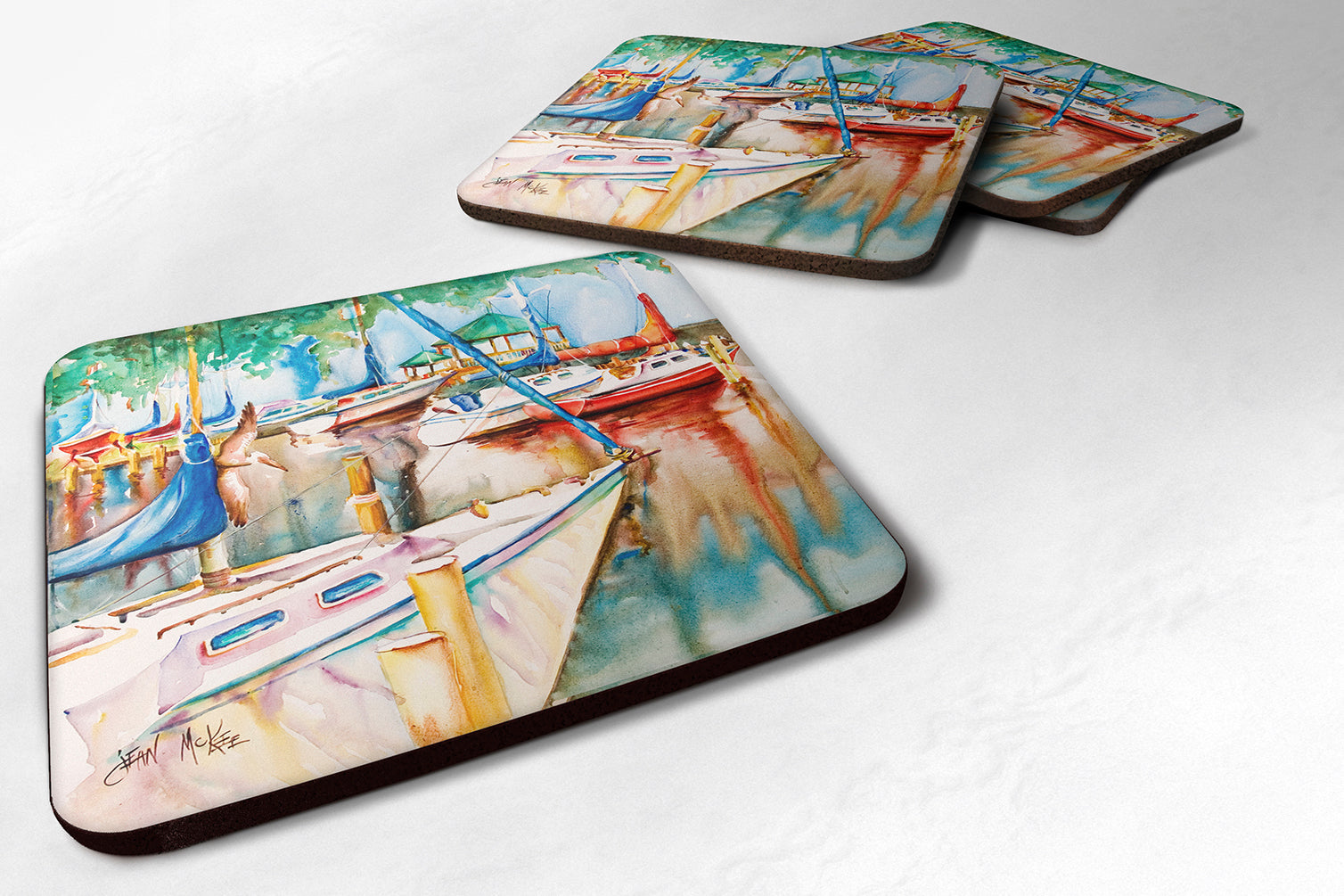 Gazebo and Sailboats Foam Coasters Set of 4 Cup Coasters for Indoor Outdoor, Tabletop Protection, Anti Slip, Mouse pad Material