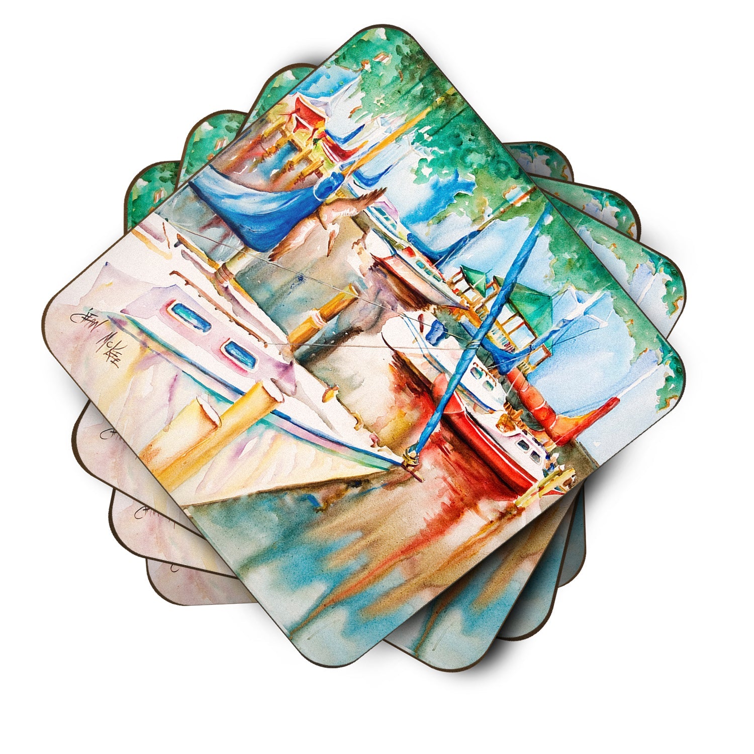 Gazebo and Sailboats Foam Coasters Set of 4 Cup Coasters for Indoor Outdoor, Tabletop Protection, Anti Slip, Mouse pad Material