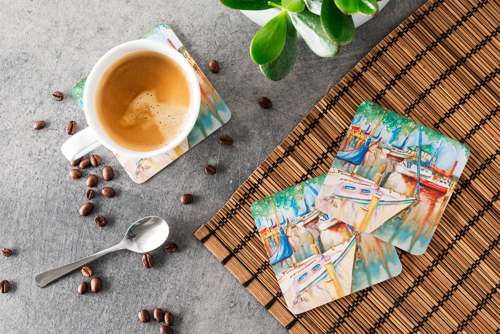 Gazebo and Sailboats Foam Coasters Set of 4 Cup Coasters for Indoor Outdoor, Tabletop Protection, Anti Slip, Mouse pad Material