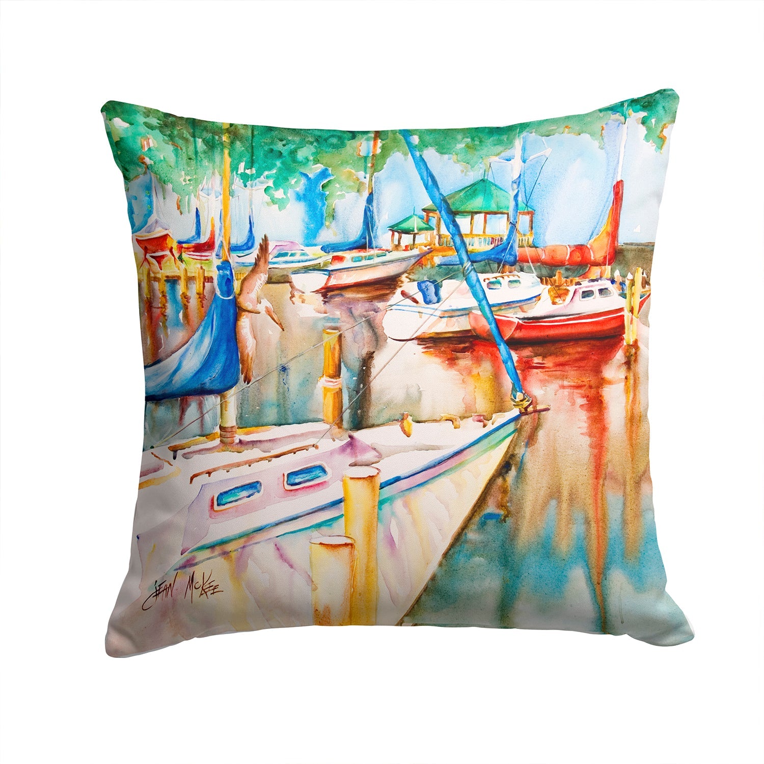 Gazebo and Sailboats Decorative Throw Pillow 14x14 Indoor Outdoor Accent Cushion, Fabric Cover with Insert for Sofa, Bed, Porch & Living Room