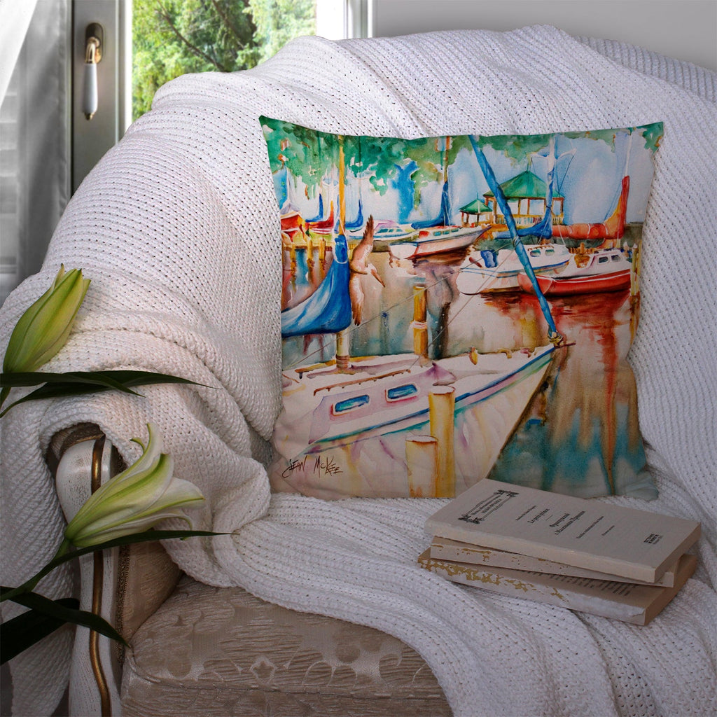 Gazebo and Sailboats Decorative Throw Pillow 14x14 Indoor Outdoor Accent Cushion, Fabric Cover with Insert for Sofa, Bed, Porch & Living Room