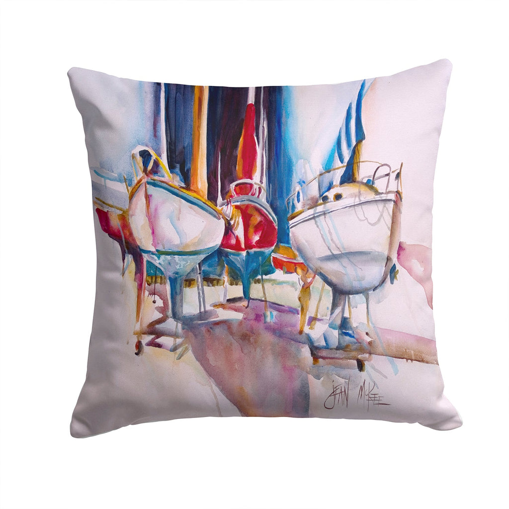 Dry Dock Sailboats Decorative Throw Pillow 14x14 Indoor Outdoor Accent Cushion, Fabric Cover with Insert for Sofa, Bed, Porch & Living Room