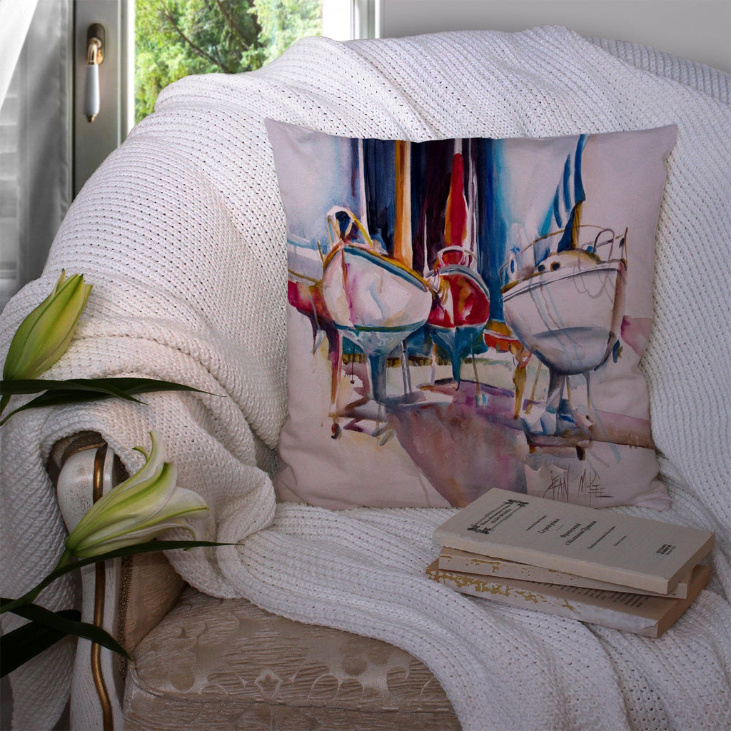 Dry Dock Sailboats Decorative Throw Pillow 14x14 Indoor Outdoor Accent Cushion, Fabric Cover with Insert for Sofa, Bed, Porch & Living Room