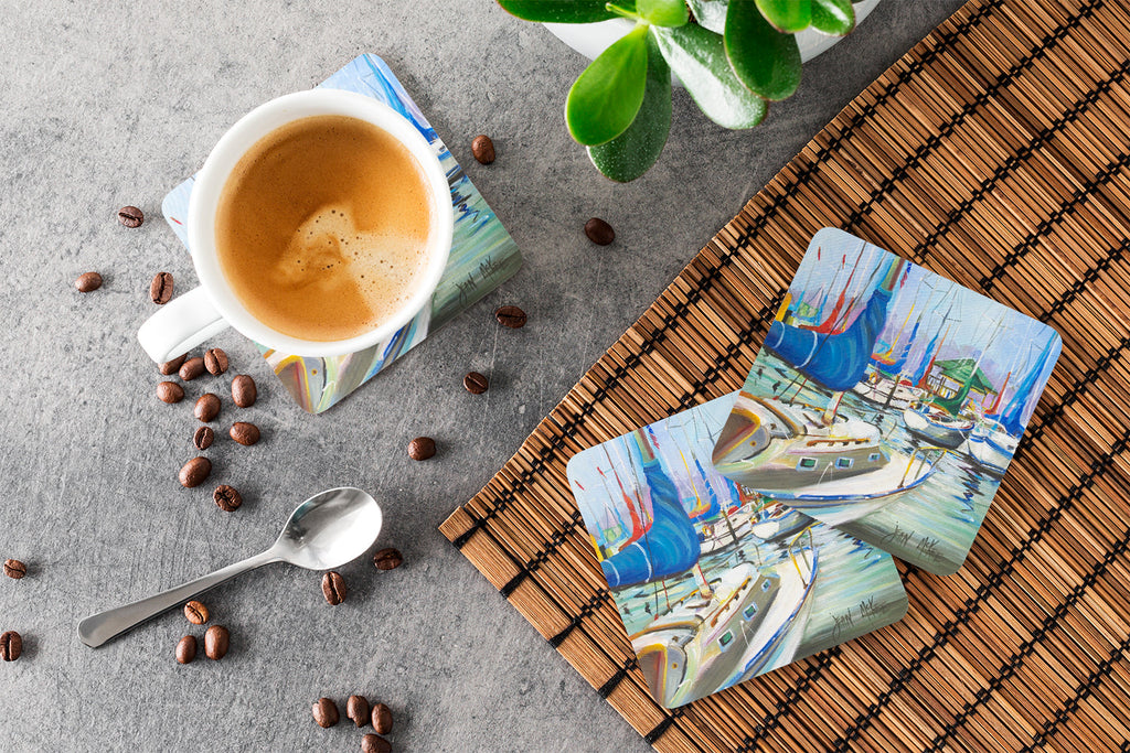 Day break Sailboats Foam Coasters Set of 4 Cup Coasters for Indoor Outdoor, Tabletop Protection, Anti Slip, Mouse pad Material