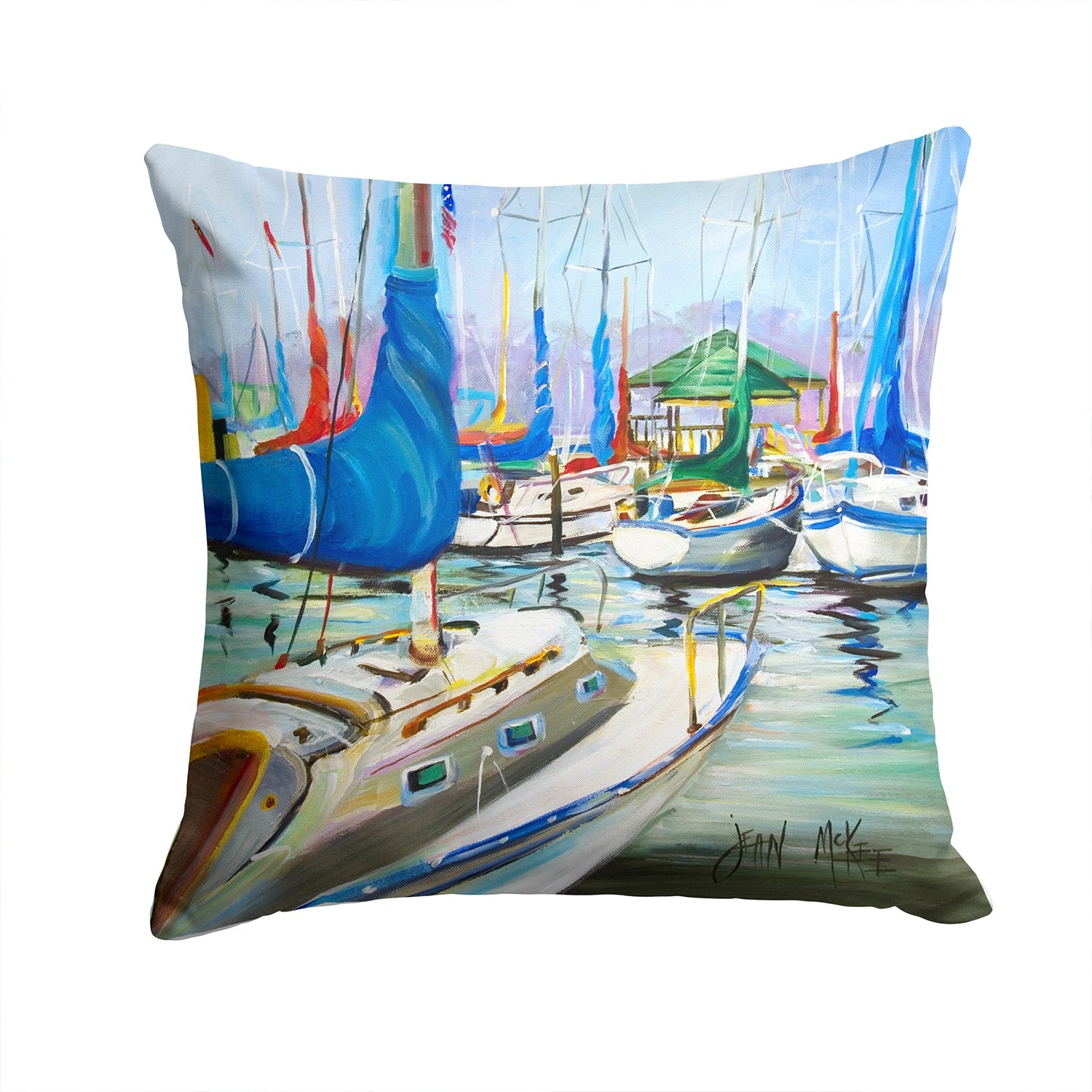 Day break Sailboats Decorative Throw Pillow 14x14 Indoor Outdoor Accent Cushion, Fabric Cover with Insert for Sofa, Bed, Porch & Living Room