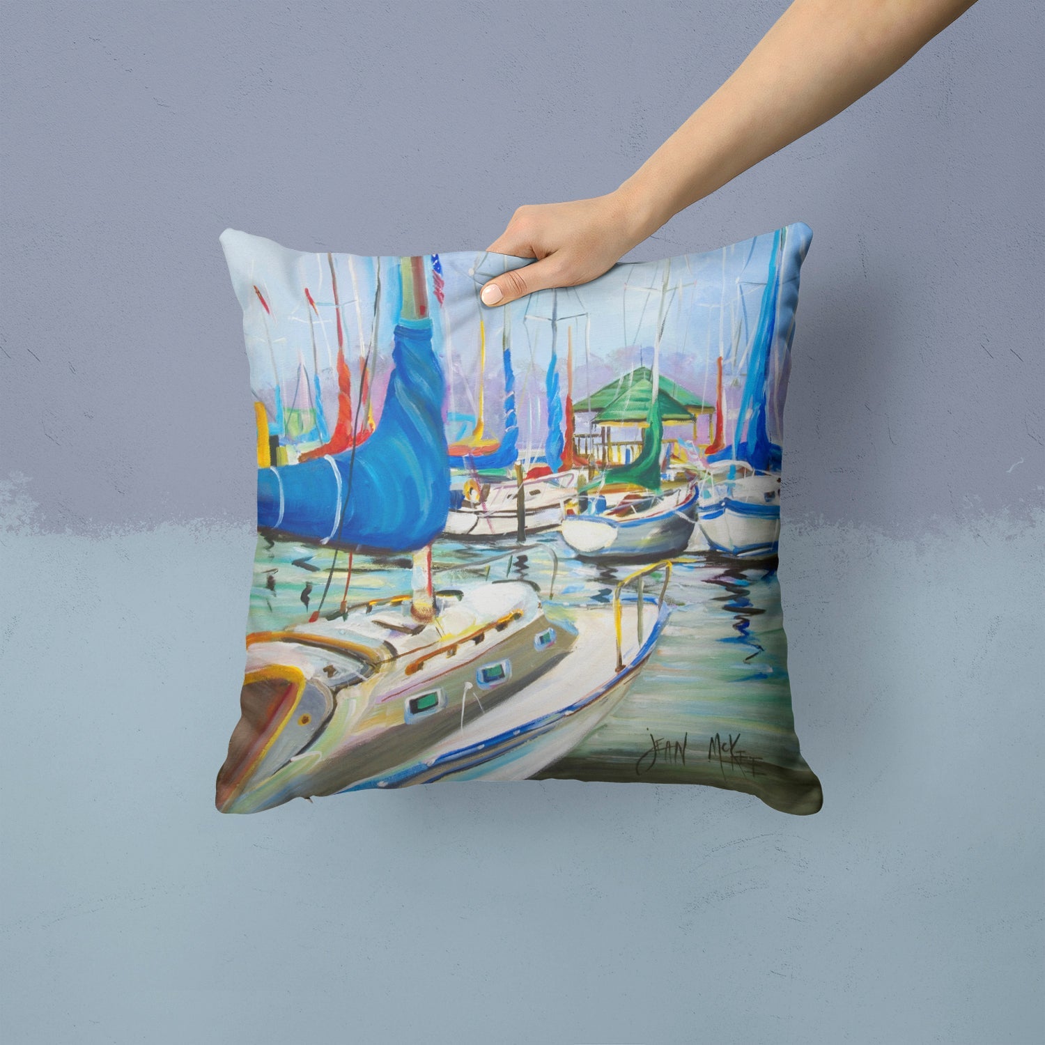 Day break Sailboats Decorative Throw Pillow 14x14 Indoor Outdoor Accent Cushion, Fabric Cover with Insert for Sofa, Bed, Porch & Living Room