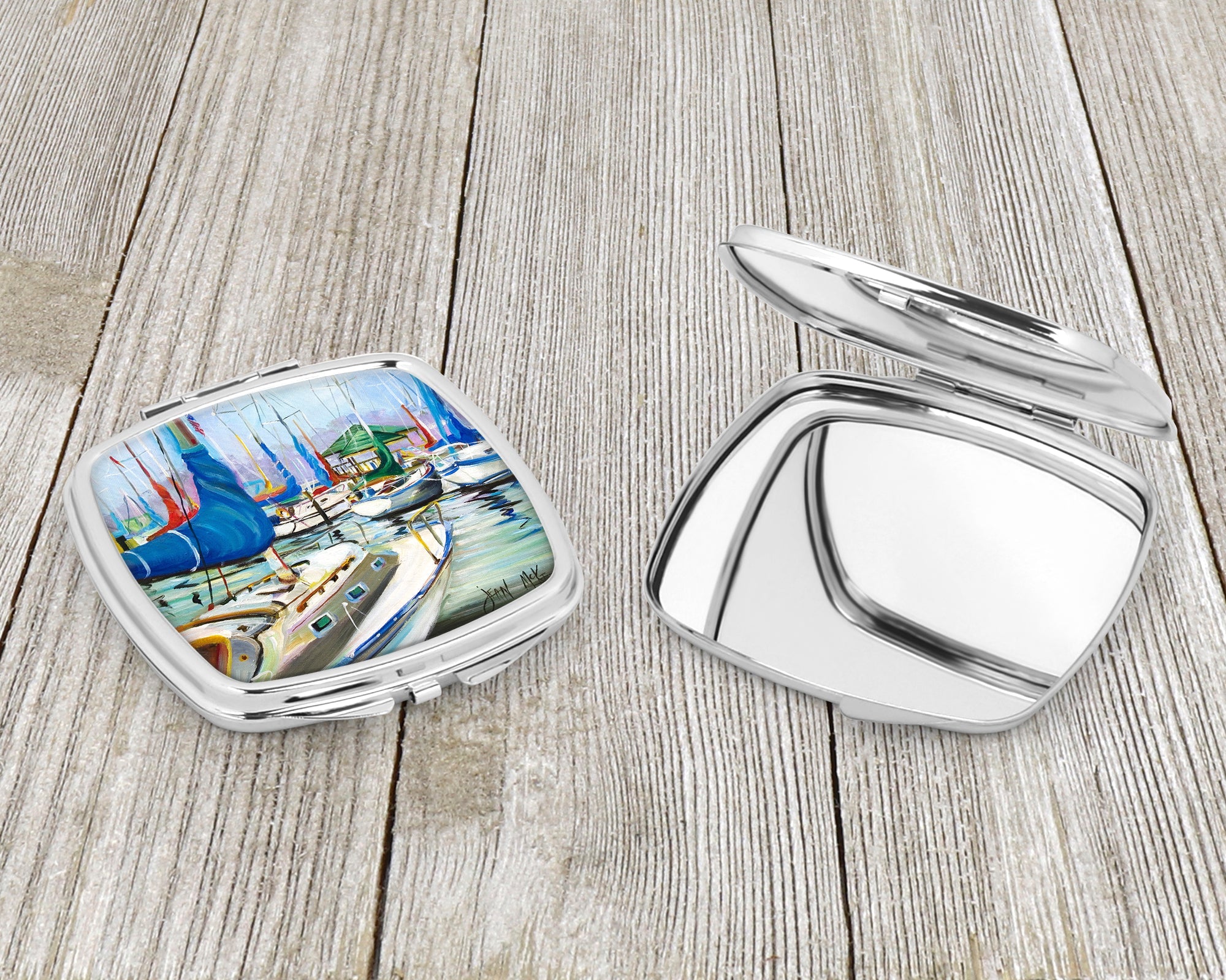 Day break Sailboats Compact Mirror Decorative Travel Makeup Mirror for Women Girls Gifts Pocket Makeup Mirror Folding Handheld