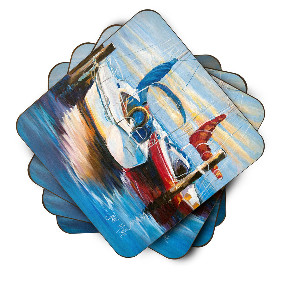 Symmetry Sailboats Foam Coasters Set of 4 Cup Coasters for Indoor Outdoor, Tabletop Protection, Anti Slip, Mouse pad Material