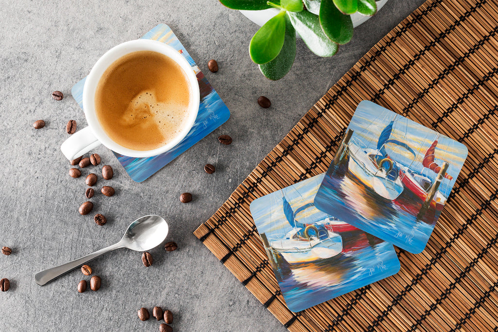 Symmetry Sailboats Foam Coasters Set of 4 Cup Coasters for Indoor Outdoor, Tabletop Protection, Anti Slip, Mouse pad Material