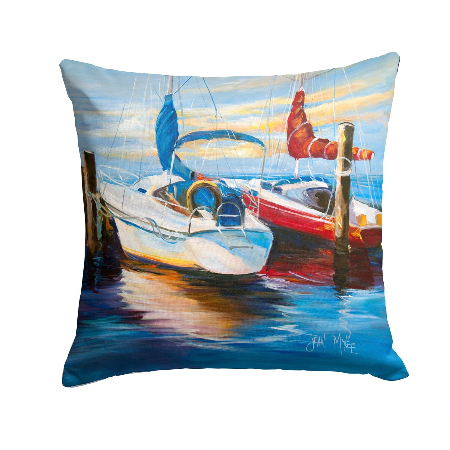 Symmetry Sailboats Decorative Throw Pillow 14x14 Indoor Outdoor Accent Cushion, Fabric Cover with Insert for Sofa, Bed, Porch & Living Room