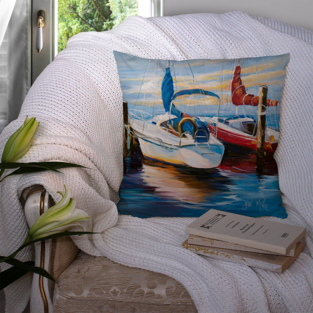 Symmetry Sailboats Decorative Throw Pillow 14x14 Indoor Outdoor Accent Cushion, Fabric Cover with Insert for Sofa, Bed, Porch & Living Room