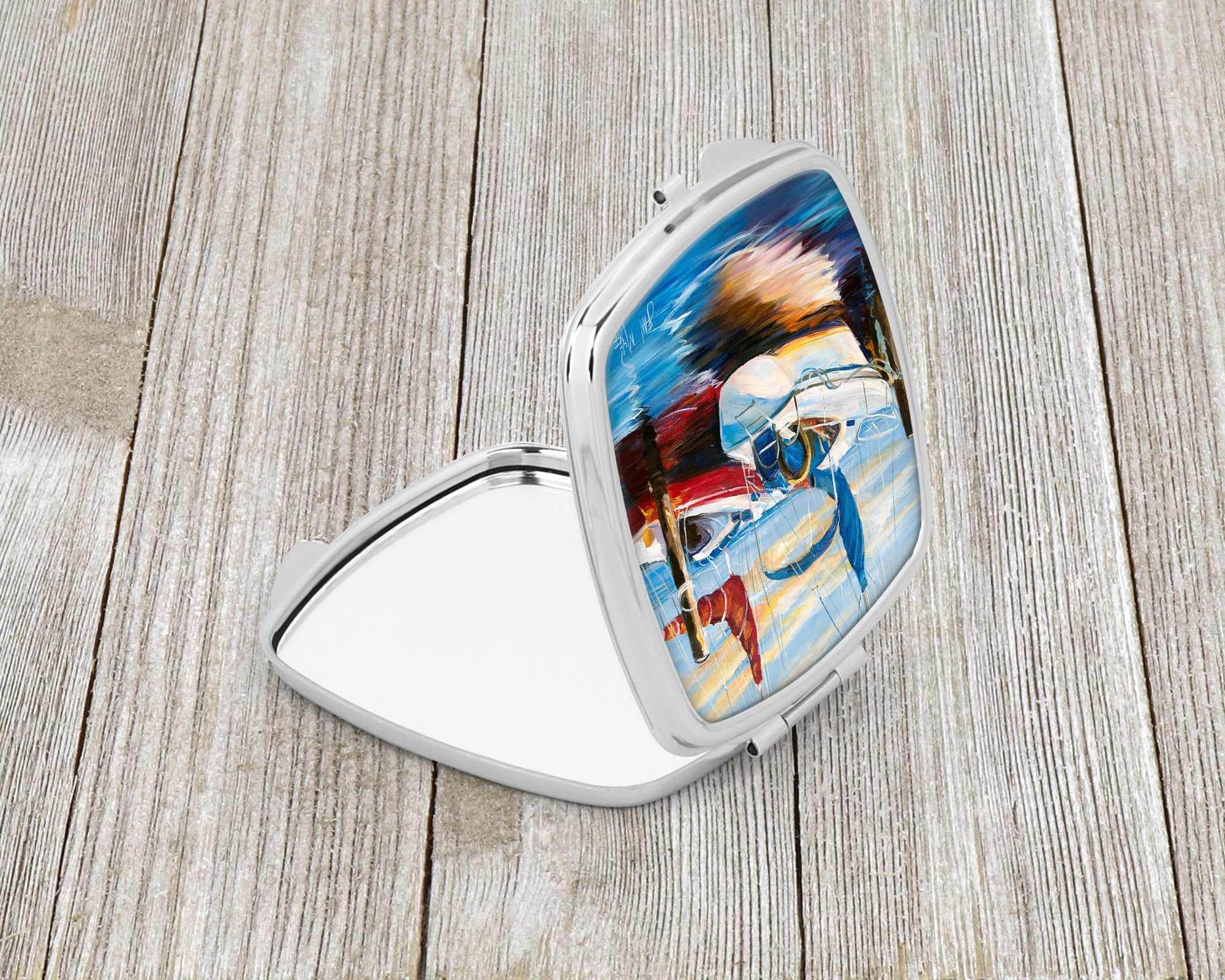 Symmetry Sailboats Compact Mirror Decorative Travel Makeup Mirror for Women Girls Gifts Pocket Makeup Mirror Folding Handheld