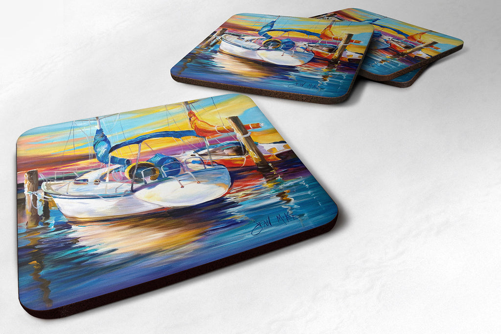 Symmetry again Sailboats Foam Coasters Set of 4 Cup Coasters for Indoor Outdoor, Tabletop Protection, Anti Slip, Mouse pad Material