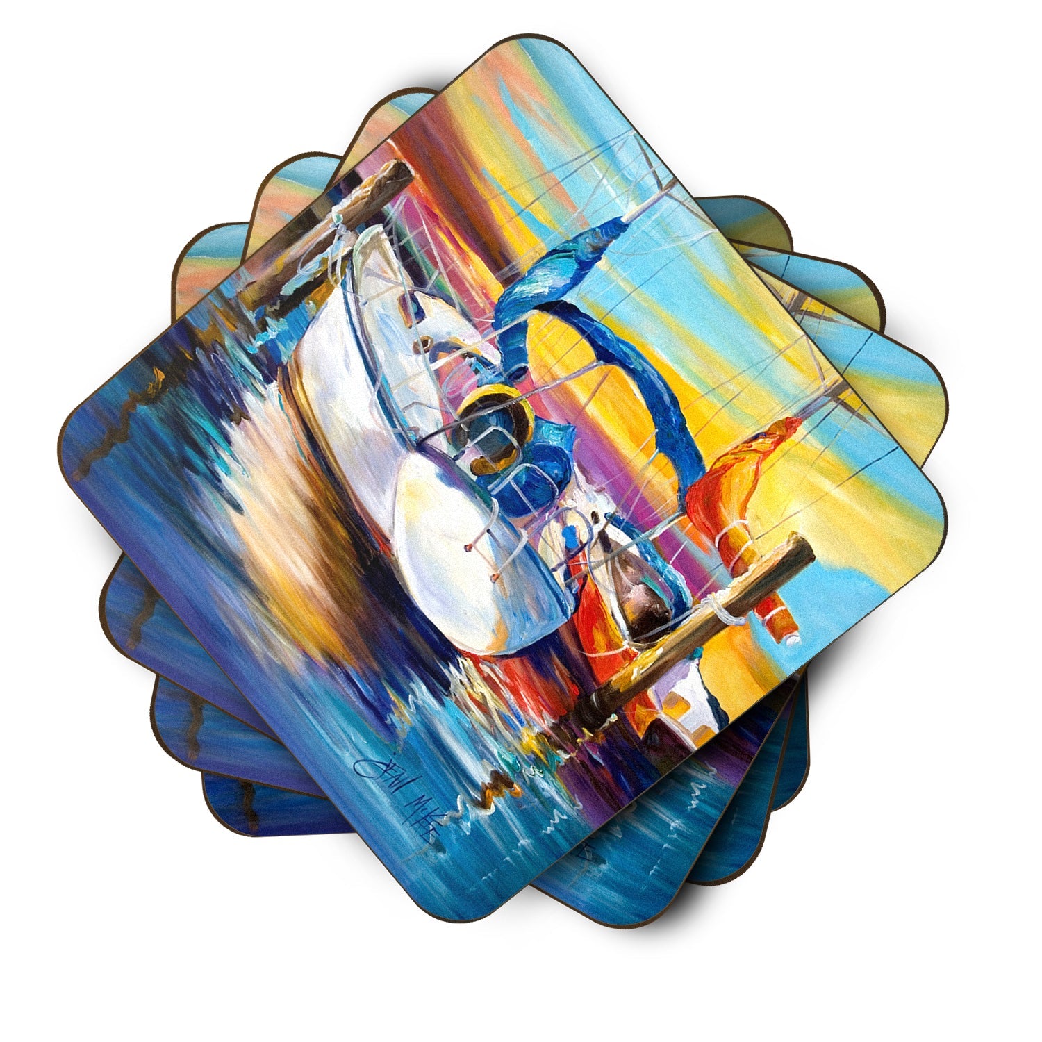 Symmetry again Sailboats Foam Coasters Set of 4 Cup Coasters for Indoor Outdoor, Tabletop Protection, Anti Slip, Mouse pad Material