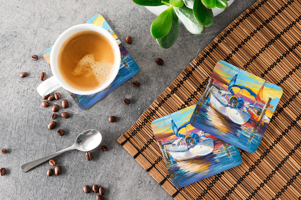 Symmetry again Sailboats Foam Coasters Set of 4 Cup Coasters for Indoor Outdoor, Tabletop Protection, Anti Slip, Mouse pad Material