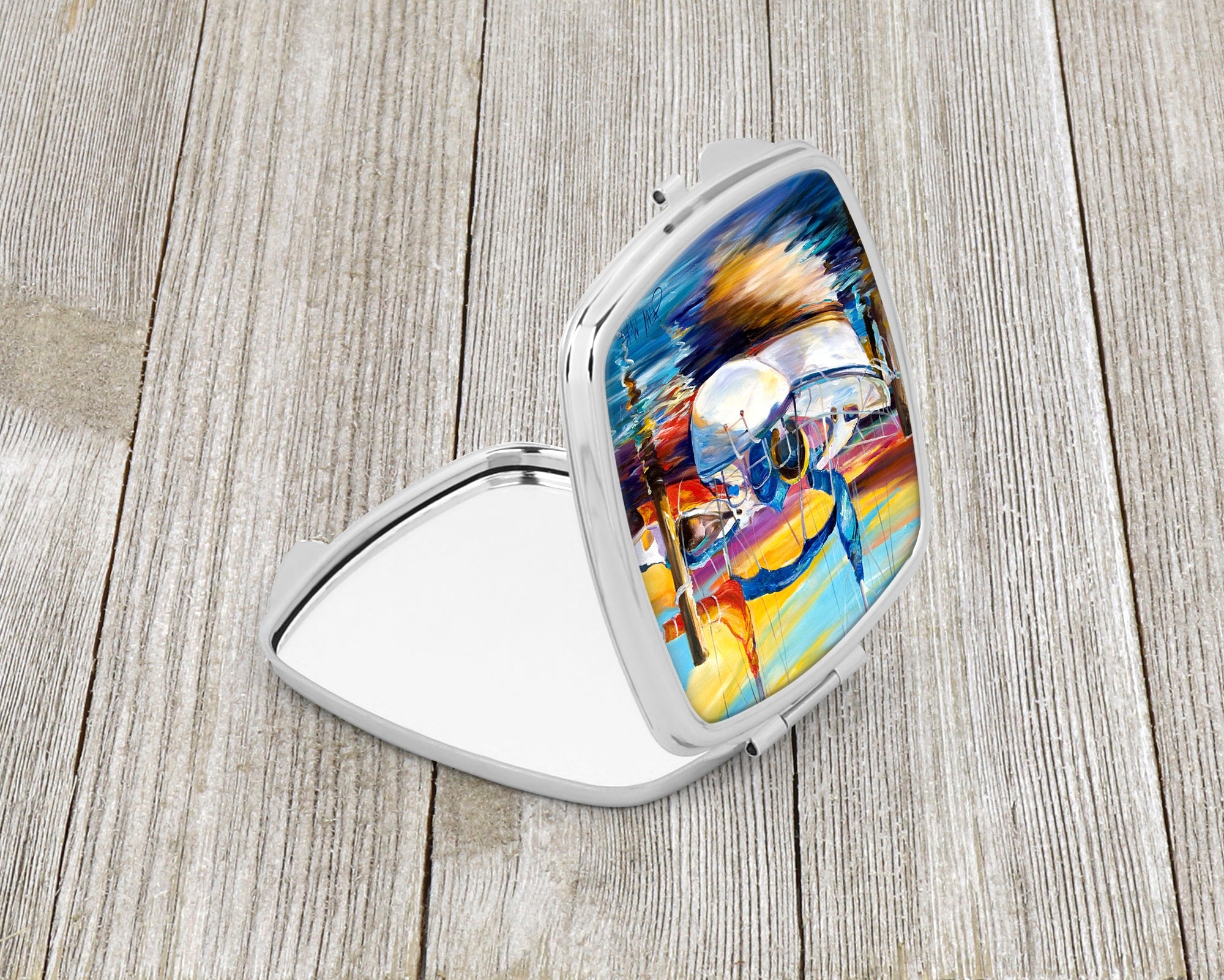 Symmetry again Sailboats Compact Mirror Decorative Travel Makeup Mirror for Women Girls Gifts Pocket Makeup Mirror Folding Handheld