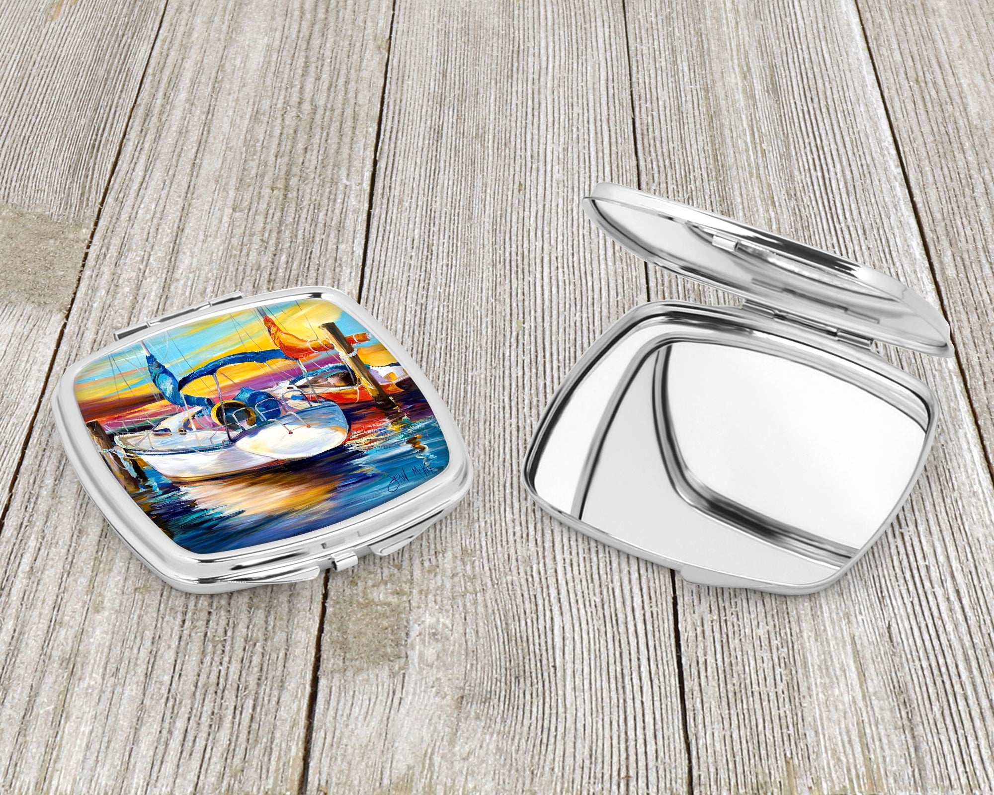 Symmetry again Sailboats Compact Mirror Decorative Travel Makeup Mirror for Women Girls Gifts Pocket Makeup Mirror Folding Handheld