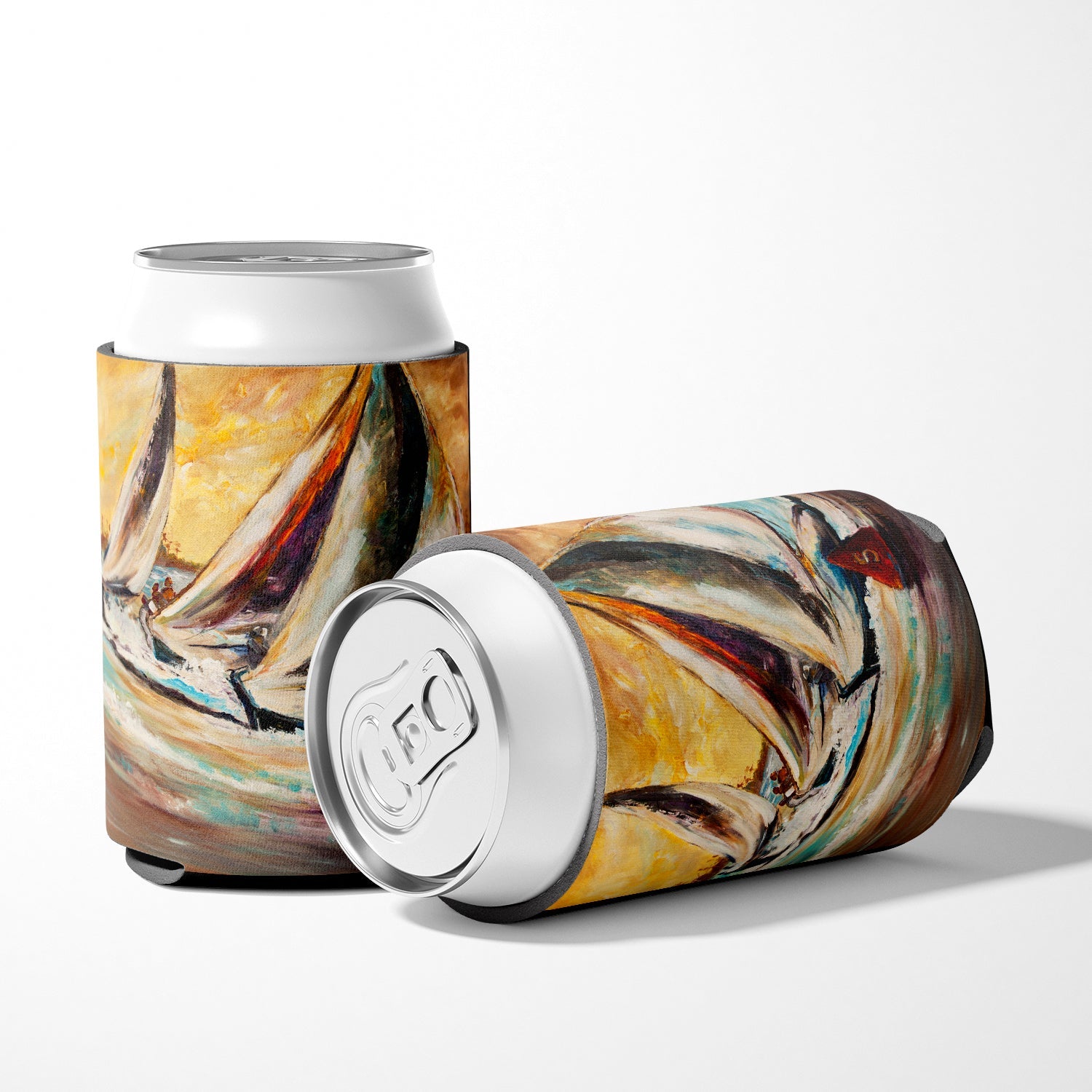 Boat Race Sailboats Can or Bottle Hugger Cooler Sleeve for Standard 12 oz Cans, Insulated Foam Beer & Soda Can Hugger Reusable