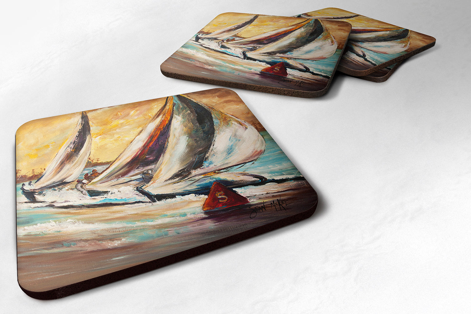 Boat Race Sailboats Foam Coasters Set of 4 Cup Coasters for Indoor Outdoor, Tabletop Protection, Anti Slip, Mouse pad Material