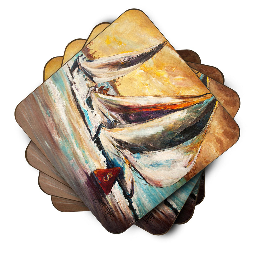Boat Race Sailboats Foam Coasters Set of 4 Cup Coasters for Indoor Outdoor, Tabletop Protection, Anti Slip, Mouse pad Material